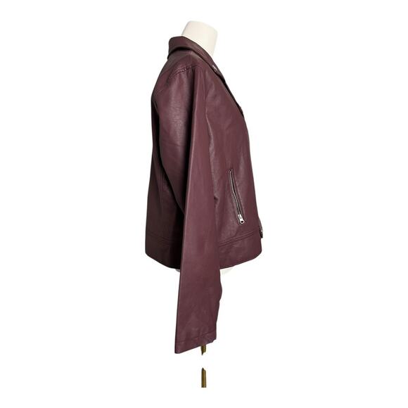 Vine & Valley Pleather Jacket Moto Motorcycle Faux Leather Vegan Burgundy XL - Picture 4 of 6